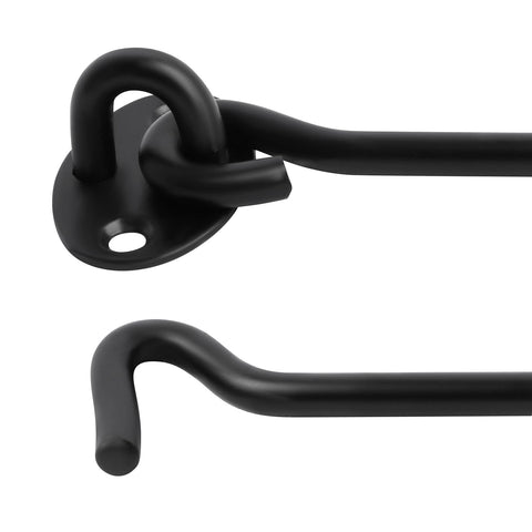 Heavy Duty 4 Inch Stainless Steel Gate Latch With Hook And Eye Barn Door Lock Hardware Built To Last Easy Mount Screws Rust Resistant Black Finish For Sliding Doors Garden Sheds Cabinets And Windows. Close-up of hook and eye latch detail.