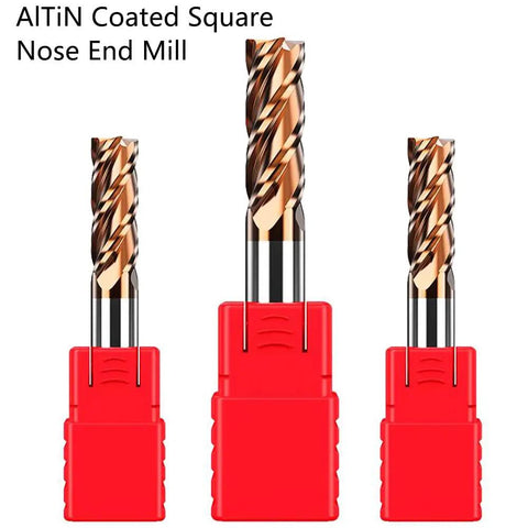 Five Piece Micro Grain Carbide Square End Mill Set, 1/8 Inch (3mm), Four Flute Milling Cutter For Alloy And Hardened Steels