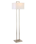 Tall 68 Inch Floor Lamp With White Fabric Rectangle Shade In Brushed Silver Finish For Living Room, Bedroom, Or Office Includes Easy To Use 8 Foot Cord