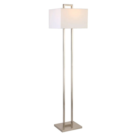Tall 68 Inch Floor Lamp With White Fabric Rectangle Shade In Brushed Silver Finish For Living Room, Bedroom, Or Office Includes Easy To Use 8 Foot Cord