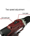 Heavy Hitter Cordless Lithium Electric Hammer Drill With Adjustable Speed And Forward Reverse Rotation Smooth Grip Impact Driver showing speed adjustment switch.