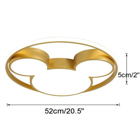 Cartoon Dope Mouse Ceiling Light Featuring Mickey Style Gold Metal Chandelier, 52cm diameter, side view