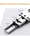 3-section full extension ball bearing side of Heavy Duty 16 Inch Drawer Slides Set With 3 Section Full Extension Ball Bearing Side