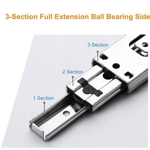 3-section full extension ball bearing side of Heavy Duty 16 Inch Drawer Slides Set With 3 Section Full Extension Ball Bearing Side