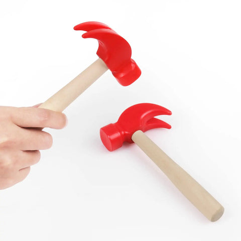 2 Pack Wooden Hammer Toys For Kids Safe Durable Realistic Simulation Hammers Ideal For Learning Pretend Play DIY Games Party Supplies Educational Tools For Children, red wooden hammer set