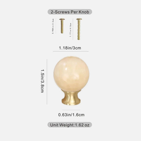 Slick Modern Brush Brass Crystal Round Ball Knobs For Dresser Drawers And Vanity Cabinets With 1 1/4 Inch Diameter, 1.5 inch height.