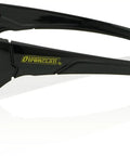Heavy Duty Safety Glasses Bulk Pack Featuring Anti Scratch And Anti Fog Full Frame Lenses, side view with black frames and blue lenses.