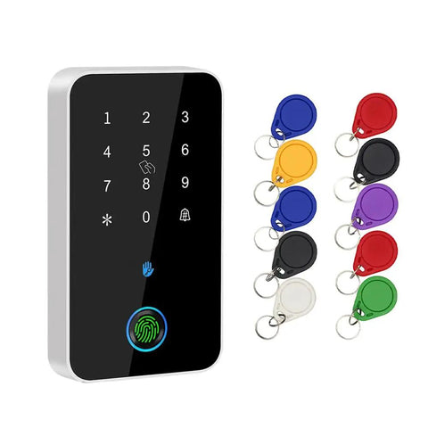 Waterproof Fingerprint Access System With App Bluetooth Unlock All In One Door Lock No Brainer Access NFC RFID Card Reader Password And Keypad 13 56MHz Cards Included Ten Keychains Industrial IP67 Security Solution