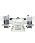 6 Inch Variable Speed Bench Grinder Half Horsepower Dual Voltage Heavy Duty Shop Beast with eye guard and spark deflector.