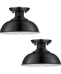 2 Pack Semi Flush Mount Ceiling Light Fixtures Farmhouse Black Industrial Metal Cage Kitchen Hallway Entryway Bedroom Laundry Lights With E26 Base 13 Inch Wide Bulbs Not Included, showing side view of black metal cage design.