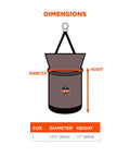 Diagram of 5973 Large Nylon Hoist Bucket Tool Bag With D-Rings And Zipper Top Gray showing dimensions of 12.5" diameter and 17" height.
