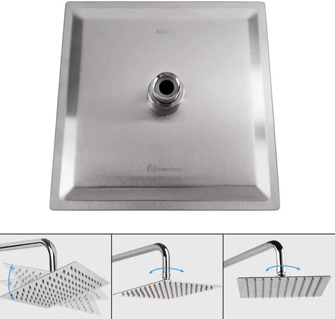 Square Rain Shower Head With 8 Inch Stainless Steel High Flow And Brushed Nickel Finish High Pressure Design Delivers Dope Rain Even At Low Water Flow Durable Solid Construction For Modern Bathrooms
