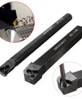 Lathe Inner Threading Turning Tool Kit With Tool Holder, Two Carbide Inserts And Two Wrenches, close-up of threading operation