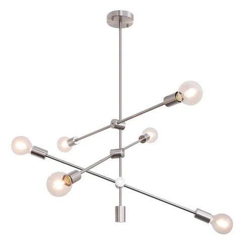 Brushed Nickel 6 Light Dope Sputnik Chandelier For Dining Room Kitchen Island Modern Industrial Pendant Light With Adjustable Arms And Dual Suspension Options with horizontal arm view