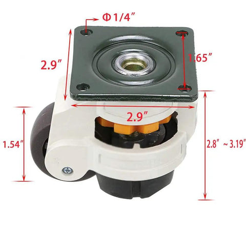 Top Shelf Leveling Casters With Slick Non Marking Rubber Pads For Workbench And Tool Cart Heavy Duty Swivel Rollers measuring 2.9".