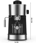 Solid No Fuss Compact Fully Automatic Bean To Cup Coffee Maker Black One Touch Grinding Machine front view with dimensions