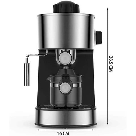 Solid No Fuss Compact Fully Automatic Bean To Cup Coffee Maker Black One Touch Grinding Machine front view with dimensions