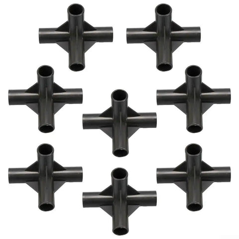 Four Way Black PE Pipe Fittings For Greenhouse Frames And Plant Supports, Dope DIY Garden Structure Connectors In 8mm, 12mm, 16mm And 19mm Sizes, Outdoor Tent Joint Kit