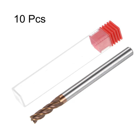 Pro Grade Ten Piece Carbide Square End Mill Set, 3.5mm Diameter, 4mm Shank, 50mm Length, TiSiN Coated Micro Grain mill with case