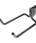 Front view of Heavy Duty Track Hooks 10 Piece Set For Truck Tie Down And Garage Organization, black powder-coated, for E Track and Slatwall systems.