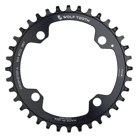 104 BCD 36 Tooth Mountain Bike Chainring For Shimano 12 Speed Hyperglide Plus Drop Stop ST Wide Narrow Spider Mount Beefy Aluminum 7075 T6 Made In USA For MTB