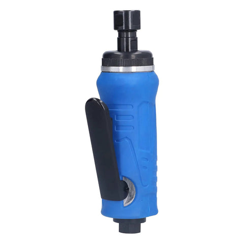 Heavy Workhorse Pneumatic Air Die Grinder Featuring Bulletproof Sealed Ball Bearings And Swappable 3mm 6mm Chucks in blue color.