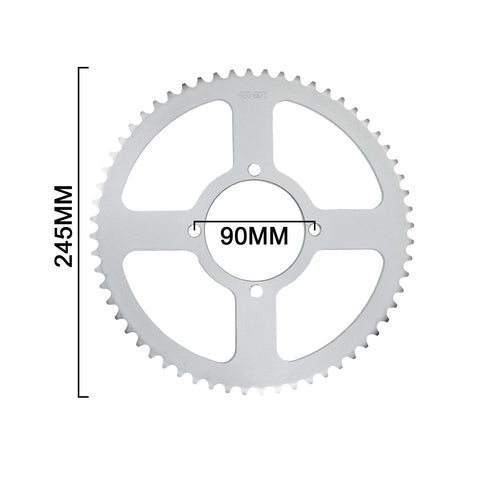 420 60T Stainless Steel Sprocket For Tuttio Tutti Soleil 01 Electric Dirt Bike Ebike shown with dimensions 245mm and 90mm