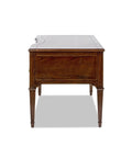 Rock Solid Grey Cashmere Rubber Wood Computer Desk With Smooth Height Adjustment and Badass Aesthetic side view showing five drawers.