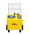 Badass Heavy Duty Steam Cleaner With Solid Stainless Boiler And One Gallon Tank For Zero Fuss Chemical Free Tile And Wood Buffing Comes With Twenty Four Pro Tools And Smart Dry Steam Valve, front view showing controls and wheels.
