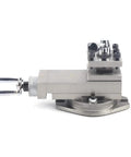 Top Shelf Heavy Duty Mini Metal Lathe Tool Post Assembly With 80mm Stroke Quick Change Holder, metal construction, side view.