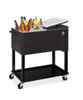 Portable Rolling Patio Cooler With Wheels And Bottle Opener, 80 Quart Beverage Cart For Backyard Parties, black ice chest on wheels