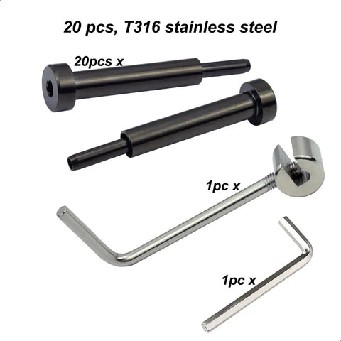 Stainless Steel Cable Railing Hardware Kit For One Eighth Inch Cable System Hidden Mount With Black Turnbuckle Tensioners, 20 Pcs
