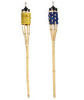 Two Pack Outdoor Tiki Torch Lights for Pathway Lighting, Refillable Garden Oil Torches, woven look, random color finishes, side view.