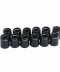 Universal Black Golf Club Ferrules For Iron Shafts, 12 Pack With Single Silver Ring, 0.355 Inch Tip, durable plastic set on white background