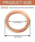15 Pack 14mm Copper Oil Drain Plug Gaskets, Copper Crush Washers For Auto Seals with size measurements displayed