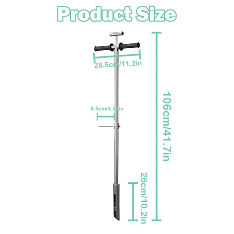 42 Inch Stainless Steel Soil Sampler Probe With Ejector Foot Pedal And Reusable Sample Bag for soil sampling with measurements shown