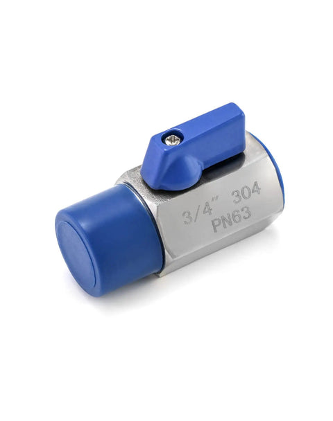 Close-up of 2 Pack Mini Ball Valves Three Quarter Inch Female And Male Stainless Steel 304 Shut Off Valves With Double Seal System