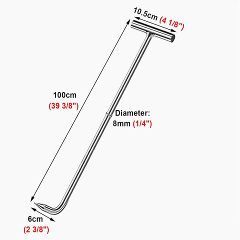 Heavy Duty Stainless Steel Manhole Cover Lifter Built Tough For Storm Drains And Septic Tanks No Sweat Grate Hook size dimensions shown