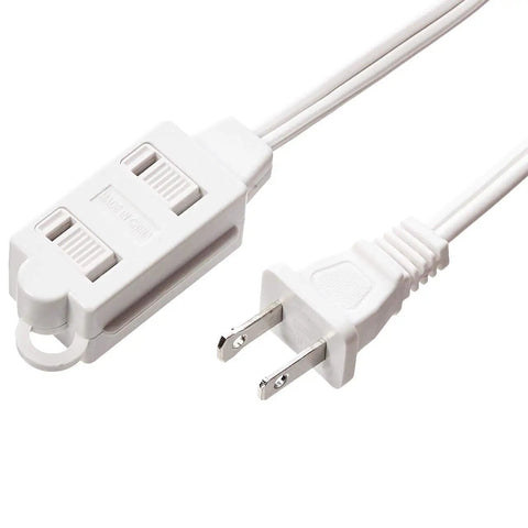 Close-up of Six Foot Indoor Polarized Extension Cord Power Strip with Two Outlets, 13 Amps, 1625 Watts, 125 VAC, Standard Plug