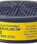 SR 232 Organic Vapor and Acid Gas Cartridge 4 Pack for Respirators showing black polypropylene shell and yellow label