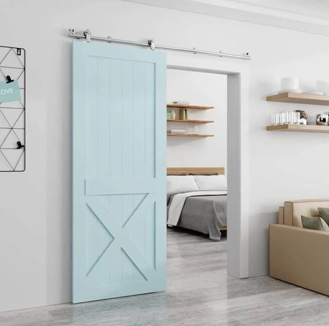 6Ft Top Mount Sliding Barn Door Hardware Kit With Stainless Steel Track And Rollers Heavy Duty Sturdy Barn Door Hardware Set for Single Door installed in modern interior
