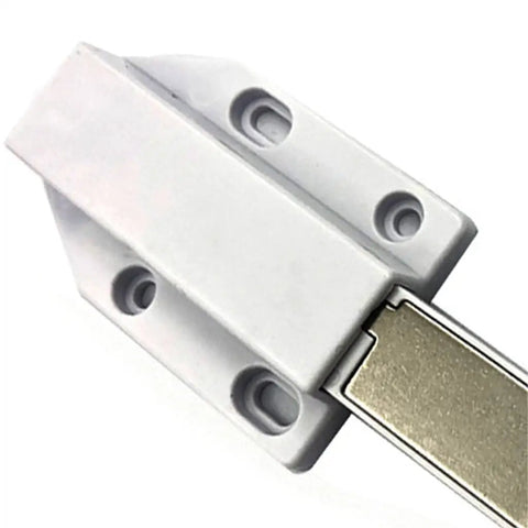 Heavy Duty Cabinet Door Push Latch With Magnetic Touch For Single Doors, showing white ABS plastic build
