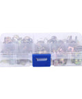 Clear box with 75 Piece Spring Hose Clamp Kit With Zinc Plated Steel For Quick Fixes And Secure Pipes Hoses Glass Acrylic Filter Buckets