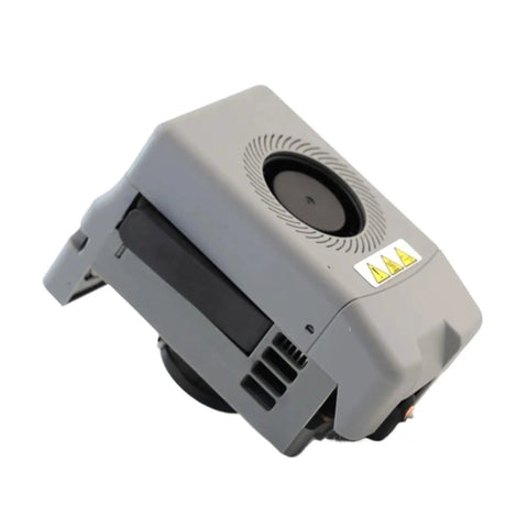Heavy Duty Direct Drive Extruder Kit Compatible With Flashforge AD5X 3D Printer With 0.4 Mm Copper Nozzle Assembly side view showing the gray housing and cooling fan.