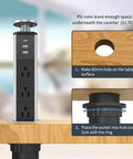 Smooth Setup Pop Up Countertop Outlet With 1.8 Meter Extension Cord US Type Plug Built In Safety Shutters close up of installation steps.