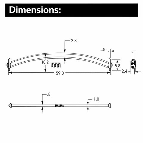 Dimensions diagram of Brushed Nickel Adjustable 57 To 60 Inch Stainless Steel Double Curved Shower Curtain Rod With Wall Fixed Brackets