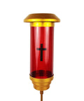 Red and gold Solar Cross Cemetery Candle Holder And Lamp 26 Inch Ground Spike Graveside Light For Outdoor Memorials