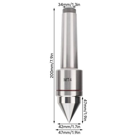 Front view of lathe live center MT4 Morse taper, heavy-duty revolving center in high-carbon steel