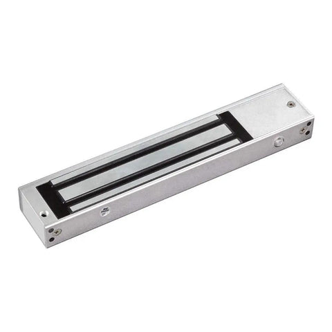 400 Lb Electromagnetic Lock For Access Control Systems With 12V DC Power LED Status Indicator Fail Safe Door Lock For Commercial And Residential Security Workhorse Mag Lock For High Traffic Doors, anodized aluminum housing close-up.