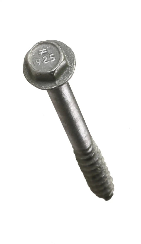 Connector Screws Nine By One And A Half Inch With A Quarter Inch Hex Head And Galvanized Coating close-up view.